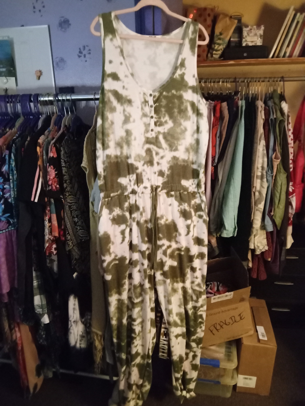 Jolie And Joy Tie-Dye Olive & White Women's Jumpsuit